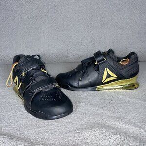 Reebok Men’s Sz 10.5  Legacy Weightlifting Lifter Black Gold Shoes